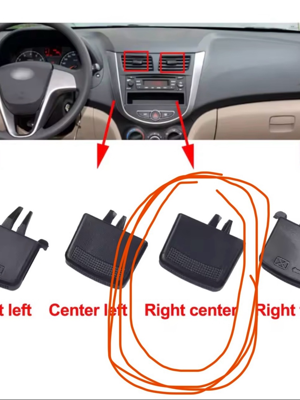 Black Center Right Dash Air Vent Clip Cover for Car Audio/GPS